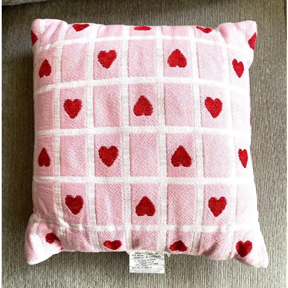 Threshold Pink & Red Heart Cotton Woven Toss Pillow Valentines Love 18x18